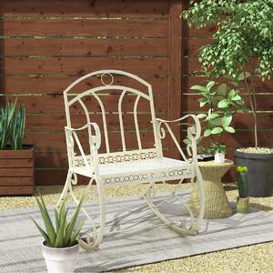 Costway Sedia a dondolo da patio con schienale braccioli ergonomici struttura in metallo, Sedia dondolo elegante Beige