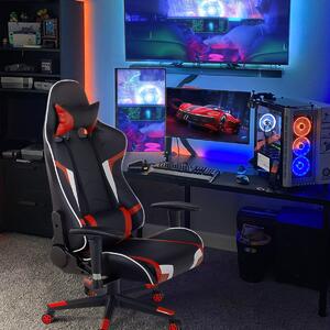 Costway Sedia da gaming con supporto lombare poggiatesta braccioli regolabili, Sedia reclinabile da ufficio Rosso
