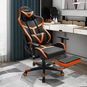 Costway Sedia da gaming con poggiatesta supporto lombare poggiapiedi braccioli regolabili, Sedia ergonomica Arancio