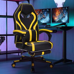 Costway Sedia da gaming in stile racing con pelle in PVC poggiapiedi retrattile, Sedia ergonomica reclinabile Giallo