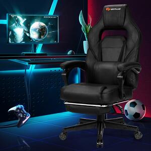 Costway Sedia da gioco con schienale regolabile poggiapiedi retrattile, Sedia ergonomica per computer da ufficio Nero