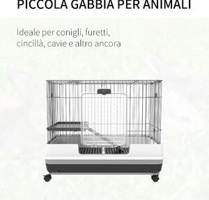PawHut Gabbietta per Criceti Conigli Porcellini d'India in Metallo Nero con 2 Porte e Vassoio Estraibile 81.2x52.7x66cm