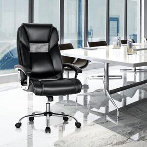 Costway Sedia da ufficio con schienale alto braccioli imbottiti, Sedia esecutiva domestico rivestita in pelle pvc Nero