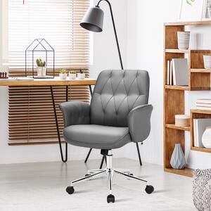 Costway Sedia da ufficio moderna in pelle PU con braccioli imbottiti, Sedia ergonomica per computer esecutivo Grigio