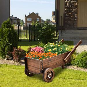 Costway Carrello fioriera con ruote maniglie foro di drenaggio, Fioriera a forma di carretto per interno esterno Marrone