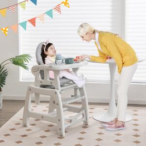 Costway Seggiolone per bambini con vassoio rimovibile a 4 posizioni cuscino per seduta, Sedia da pappa convertibile Grigio