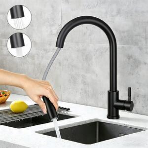 ZMH Rubinetto da cucina nero Miscelatore estraibile per lavello con doccia Rubinetto miscelatore lavello girevole a 360° in acciaio inox con 2 modalità di spruzzo Rubinetto a bassa pressione