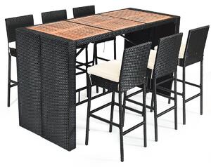 Costway Set di 2 sgabelli da bar in vimini con cuscino morbido e poggiapiedi telaio in metallo, Sedia da bar cortile e balcone
