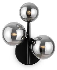 Applique Contemporanea Dallas Metallo Nero 3 Luci Diffusori Fumè