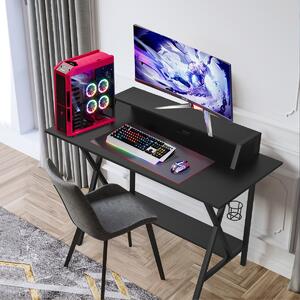 Costway Scrivania gaming con multipresa di 3 prese 2 porte usb supporto cavi, Scrivania per computer da 122x60x104cm Nero