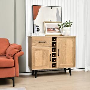 Costway Credenza buffet con portabottiglie da 6 vini cassetto estraibile e ripiani regolabili, Mobile da bar Naturale