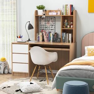 Costway Libreria da scrivania con 4 ripiani e scomparto aperto, Scaffale a 3 livelli da tavolo multiuso Naturale