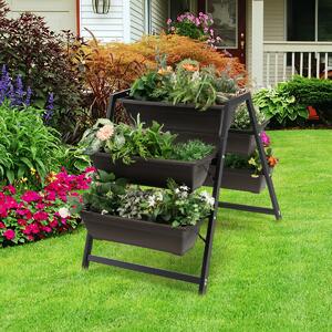 Costway Letto verticale a 3 livelli per piante da giardino con 5 cassette, Fioriera in metallo con fori di drenaggio Nero