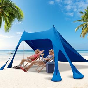 Costway Tettoia parasole da spiaggia 3x3m con 8 sacchi di sabbia 3 palette, Tendone portatile con borsa per trasporto Blu