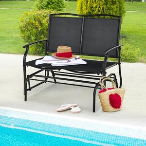 Costway Panca dondolo a 2 posti da giardino con struttura in metallo sedile traspirante, Panca dondolo da esterno Nero