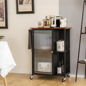 Costway Carrello da servizio in metallo con armadietto trasparente a porta singola, Carrello portautensili da cucina Nero