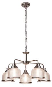 Lampadario Contemporaneo Bistrot Ii Acciaio Argento Vetro Trasparente 5 Luci E27