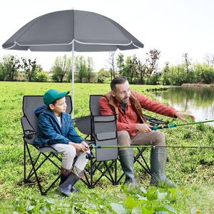 Costway Sedia da picnic in acciaio portatile e pieghevole, Sedia da picnic con ombrellone mini tavolo porta bevande Grigio