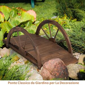 Costway Ponte in legno da giardino da 1m, Passerella ad arco con doppia ringhiera a mezza ruota in legno di abete Caffè
