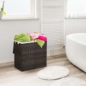 Costway Cesto portabiancheria da 110L con sacca rimovibile lavabile e 3 scomparti, Cesto per in rattan PE Marrone