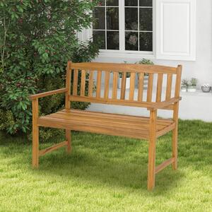 Costway Panchina da giardino in legno di acacia con schienale e braccioli sedile a doghe, Panchina da parco 110x56,5x86cm