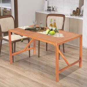 Costway Tavolo da pranzo in legno di acacia per 4-6 persone, Tavolo rettangolare per il patio con foro per ombrellone