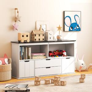 Costway Scaffale portagiocattoli per bambini con 2 contenitori, Mobile portagiochi con piano scrivibile 2 cassetti Bianco