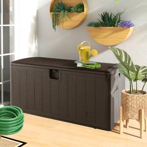 Costway Contenitore da giardino con coperchio chiudibile, Cassapanca di grande capacità per cuscini Marrone 127x73x64cm