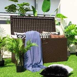 Costway Contenitore da giardino con coperchio chiudibile, Cassapanca di grande capacità per cuscini Marrone 127x56x64cm