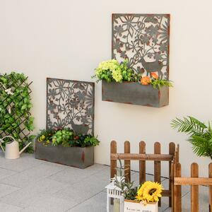 Costway Set di 2 aiuole decorative rialzate da parete con grigliato, 2 fioriere autoportanti in metallo per piante Grigio