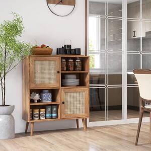 Costway Credenza in rattan con 4 scomparti e 2 porte decorate in rattan, Armadietto buffet in stile boho Naturale