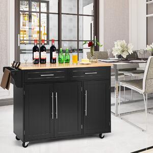 Costway Carrello da cucina in legno con 2 cassetti e maniglia, Armadietto da cucina con ruote 122x45,5x92,5cm Nero