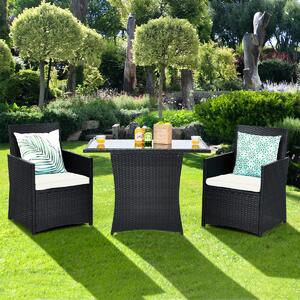Costway Set mobili da esterno con piano tavolo in vetro temperato e sedie imbottite, Set da giardino in rattan Bianco