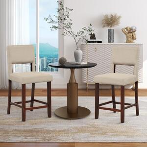Costway Set di sgabelli da banco con schienale incavato e gambe in legno di gomma, 2 Sedie da cucina imbottiti Beige