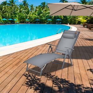 Costway Sedia a sdraio pieghevole con schienale regolabile in 7 livelli portata 150kg, Sedia reclinabile portatile Grigio