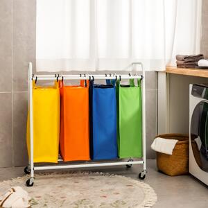 Costway Stendibiancheria portatile con 4 sezioni capacità di 136L, Cesto con 4 sacchetti rimovibili ruote Colorato