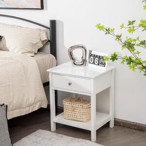 Costway Set 2 comodini moderni con cassetto e mensola, Tavolini con 2 livelli per salone camera da letto corridoio Bianco