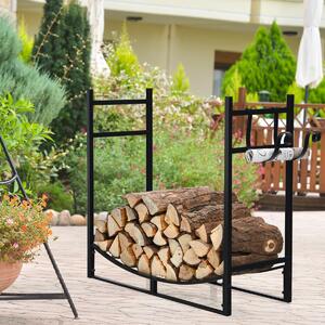 Costway Portalegna da ardere in metallo lungo 84cm con supporti per accendifuoco staccabili, Portalegna portata 50kg