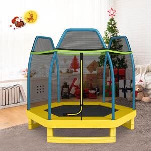 Costway Tappeto elastico 223 cm con rete di sicurezza e cuscinetto a molle, Mini tappeto elastico per bambini Giallo