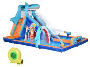 Outsunny Castello Gonfiabile per Bambini 3-8 Anni con Gonfiatore, Scivolo, Piscina e Parete da Arrampicata|Aosom