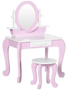 ZONEKIZ Set Toeletta Trucco per Bambini con Tavolino con Specchi e Sgabello, Età 3-6 Anni, Rosa