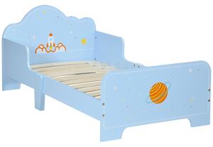 ZONEKIZ Letto per Bambini con Sponde e Fantasia Spaziale, Età 3-6 Anni, 143x74x59cm, Azzurro