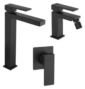 Set miscelatori lavabo alto bidet e incasso doccia nero opaco Jacuzzi Rubinetteria modello Twinkle