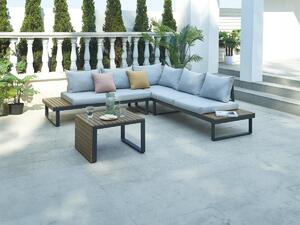 Salotto giardino Alluminio Polywood: 1 divano + 1 tavolino Antracite e Naturale chiaro - KARPENISI di MYLIA