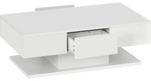 Tavolino da Salotto Moderno Bianco Lucido con 2 Cassetti e Illuminazione LED Multicolore, Bianco