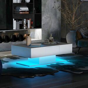 Tavolino da Salotto Moderno con 2 Cassetti e Illuminazione LED Multicolore, Bianco