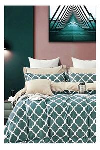 Biancheria da letto in cotone verde-beige estesa a quattro pezzi per letto matrimoniale con lenzuolo 200x220 cm Geometric - Mila Home