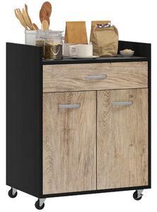 HOMCOM Carrello da Cucina con Cassetto, Armadietto e 4 Ruote in Legno, 60x40x77cm, Nero