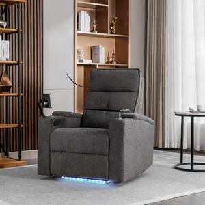 Poltrona Relax Elettrica con Porta USB, Tavolino Girevole 360°, Portabicchieri e Illuminazione LED, Grigia