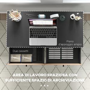 HOMCOM Scrivania da Ufficio Moderna con 2 Cassetti, in Acciaio e MDF, 106x50x77 cm, Nero e Rovere